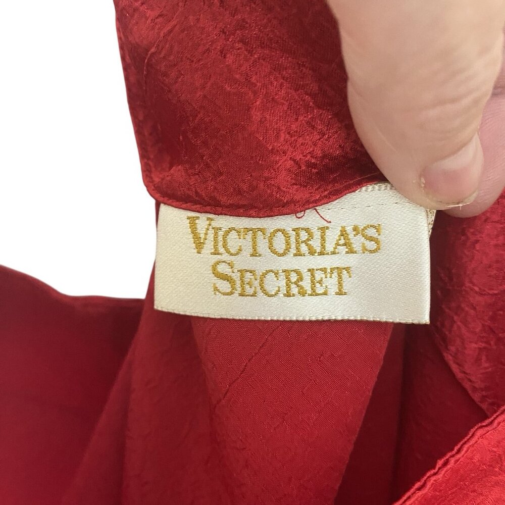 Victoria’s Secret Gold Label Red Satin Lace Slip Dress 80s Vintage M - Picture 6 of 7